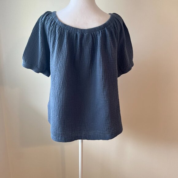 Jules & Leopold Blue Elastic Puff Sleeve Cropped Top Cute & Comfy 100% cotton 1X - Picture 4 of 10